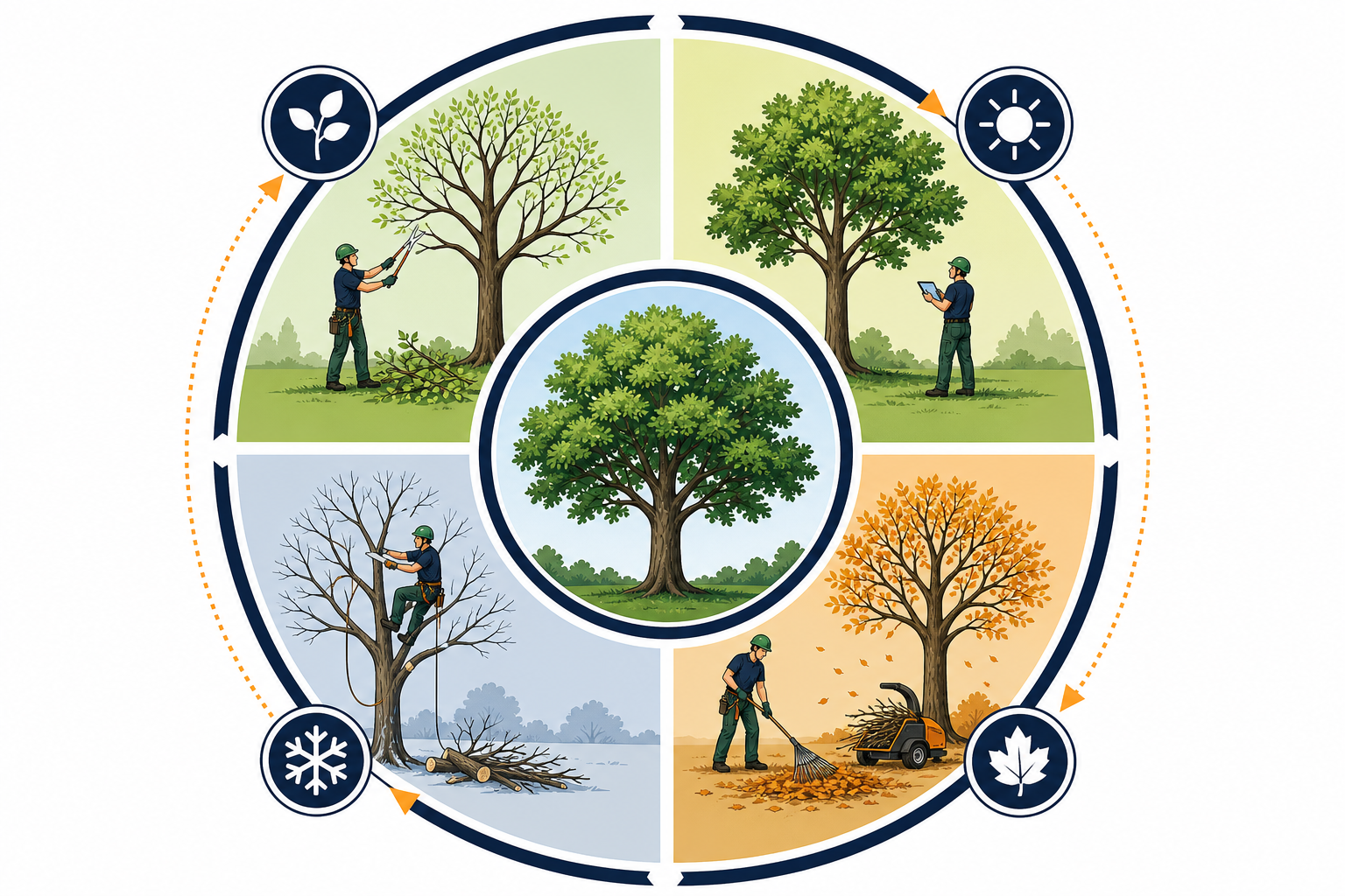 Four-season tree maintenance cycle infographic